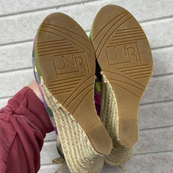 Not Rated Plaid Espadrille Wedge Sandals Peep Toe Slingback Women 8.5 - Picture 8 of 11
